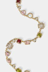 Pink Heart Multi Gem Chain - Gold - 10mm