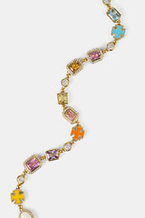 Pink Multi Gemstone Motif Necklace - Gold - 10mm