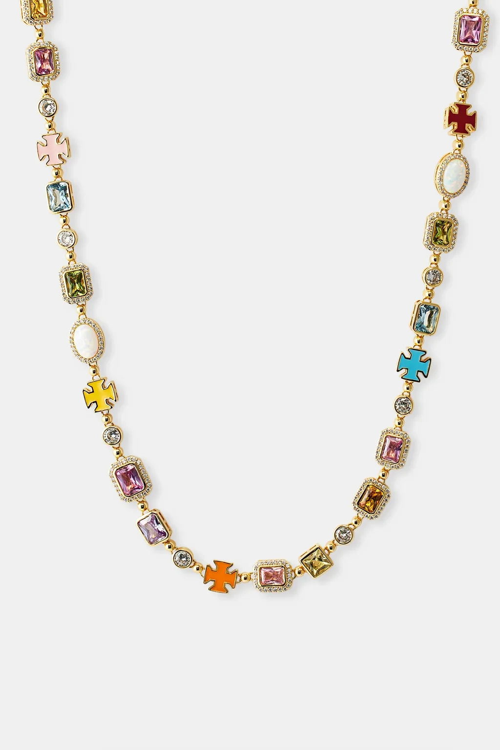 Pink Multi Gemstone Motif Necklace & Bracelet - 10mm - Gold