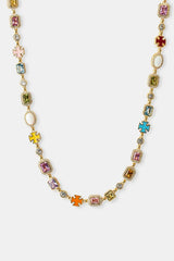 Pink Multi Gemstone Motif Necklace & Bracelet - 10mm - Gold