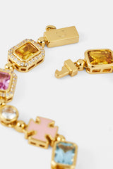 Pink Multi Gemstone Motif Necklace - Gold - 10mm