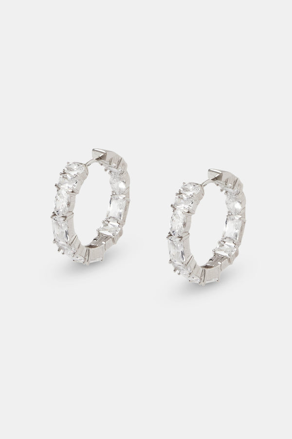 Iced Clear Mixed Gem Hoop Earrings - 25mm