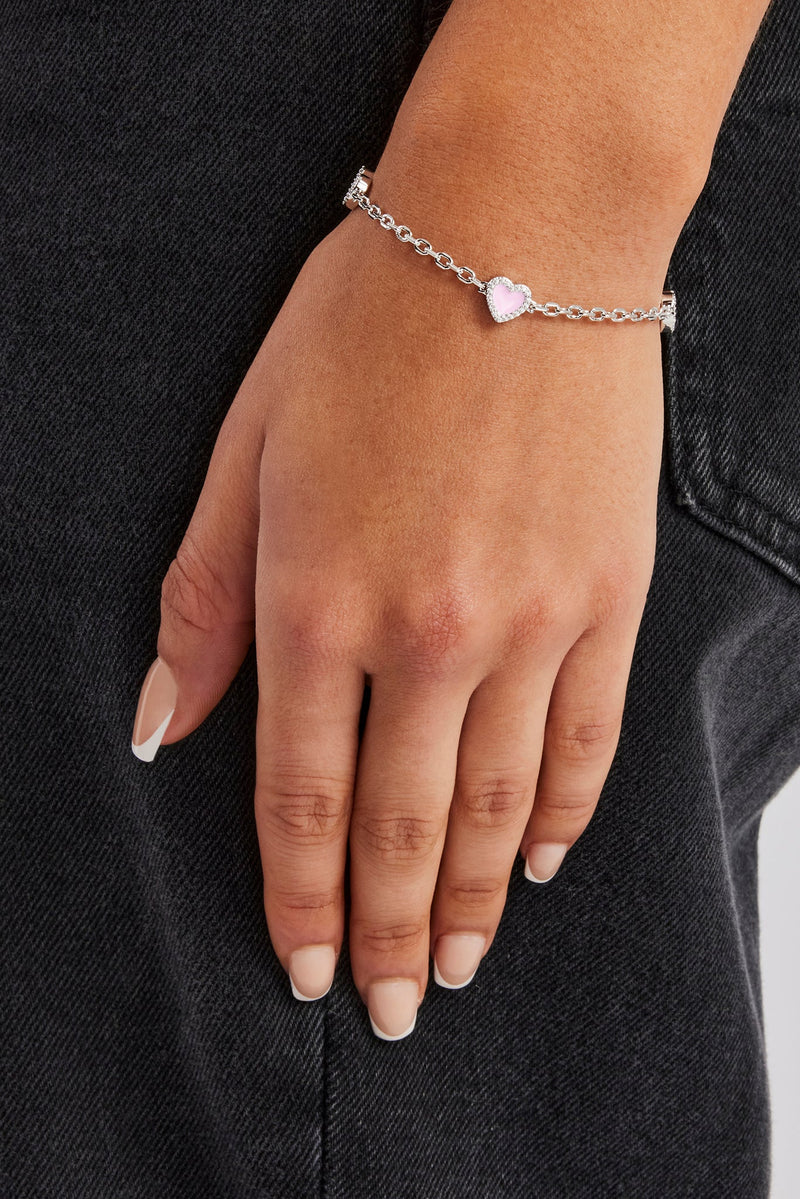 Pink Enamel Heart Rolo Bracelet - 8mm