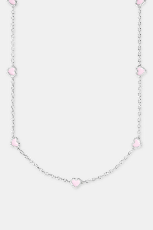 Pink Enamel Heart Rolo Necklace - 8mm