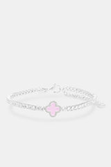 Pink Tennis Motif Anklet - White 2.5mm