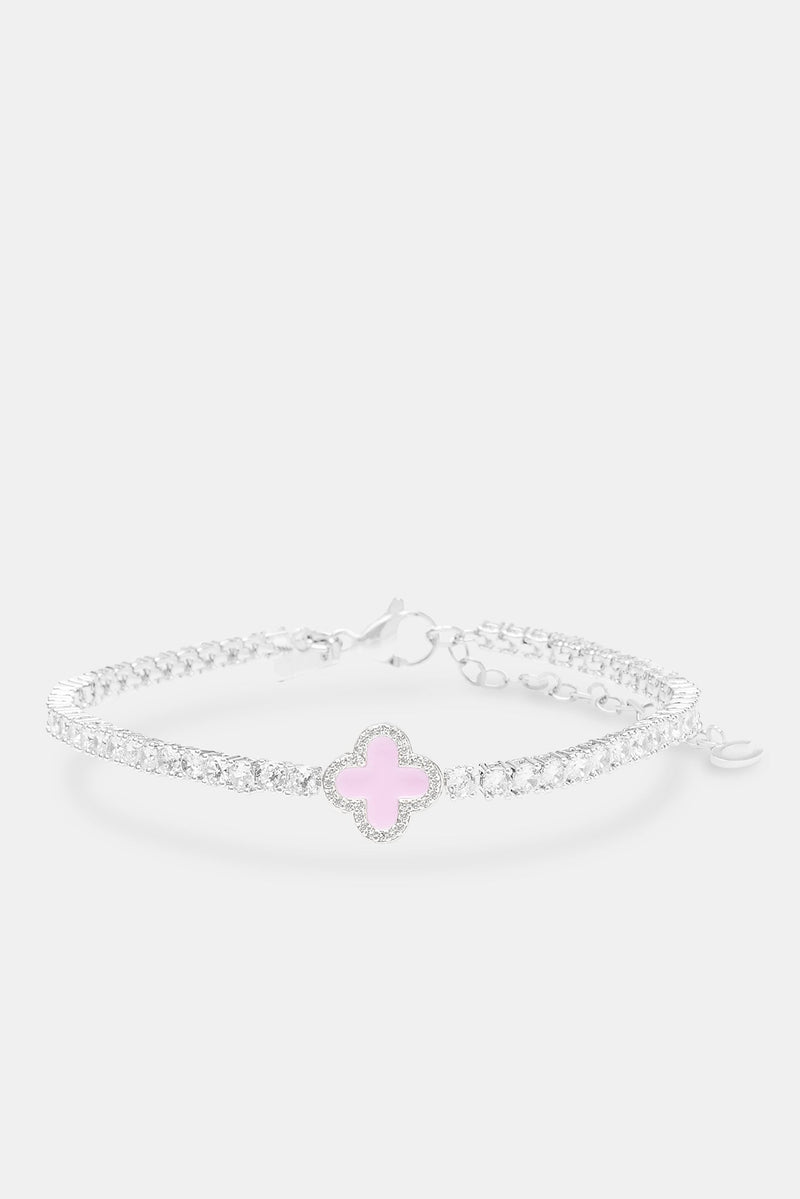 Pink Tennis Motif Anklet - White 2.5mm