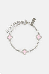 2.5mm Micro Tennis Bracelet & 10mm Pink Enamel Motif Rolo Link Bracelet - White