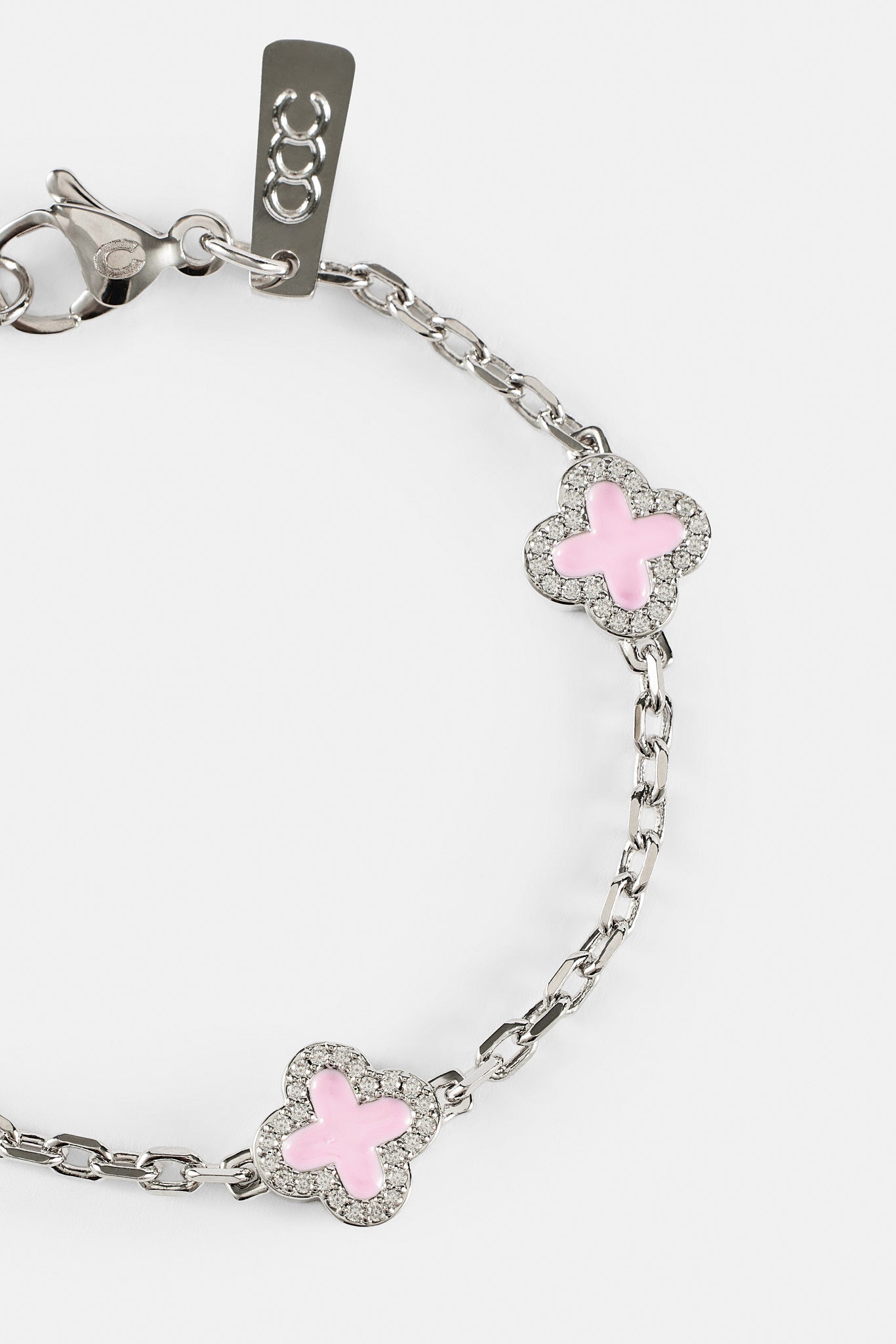Pink Enamel Motif Rolo Link Bracelet - 10mm