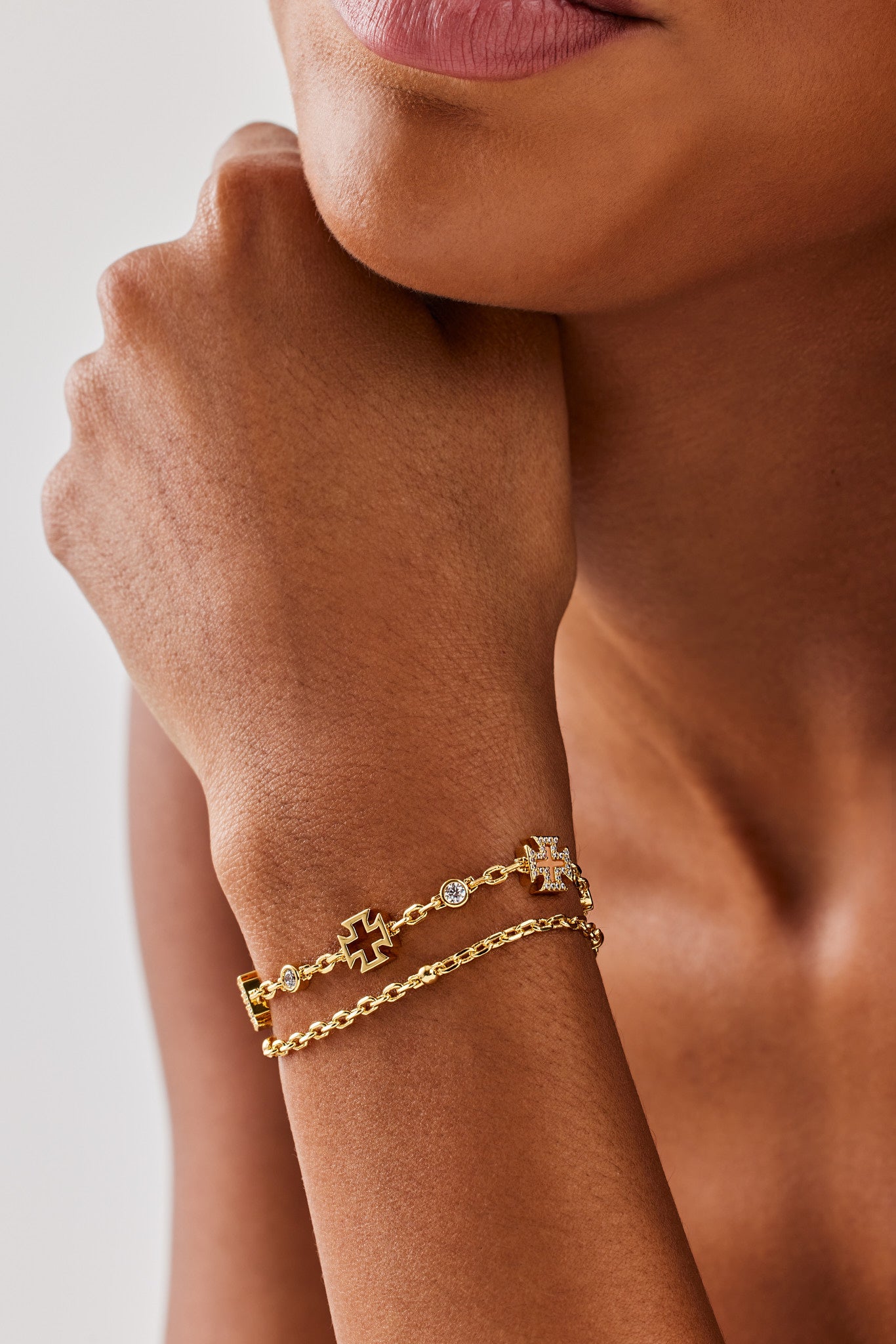 Pink Agate Motif Double Layer Rolo Bracelet - 8mm