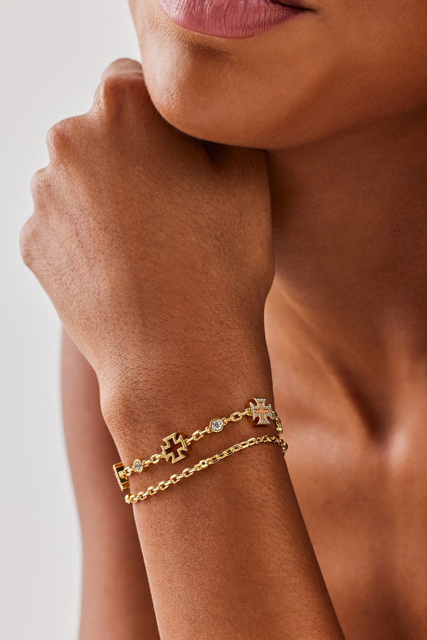 Pink Agate Motif Double Layer Rolo Bracelet - 8mm