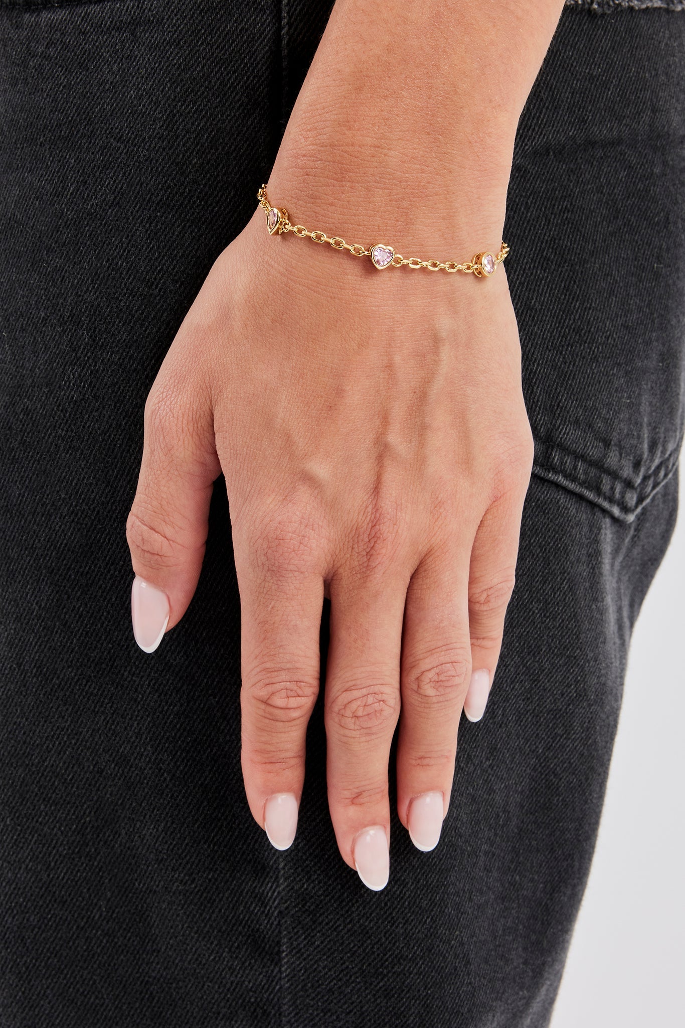 Iced Pink Mix Stone Rolo Bracelet - 6mm