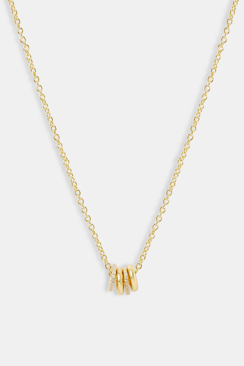 Polished and Iced Multi Ring Necklace - 10mm - Gold