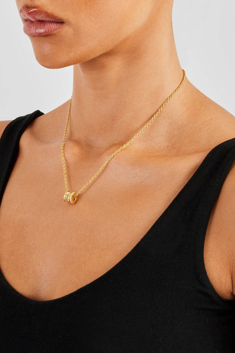 Polished and Iced Multi Ring Necklace - 10mm - Gold