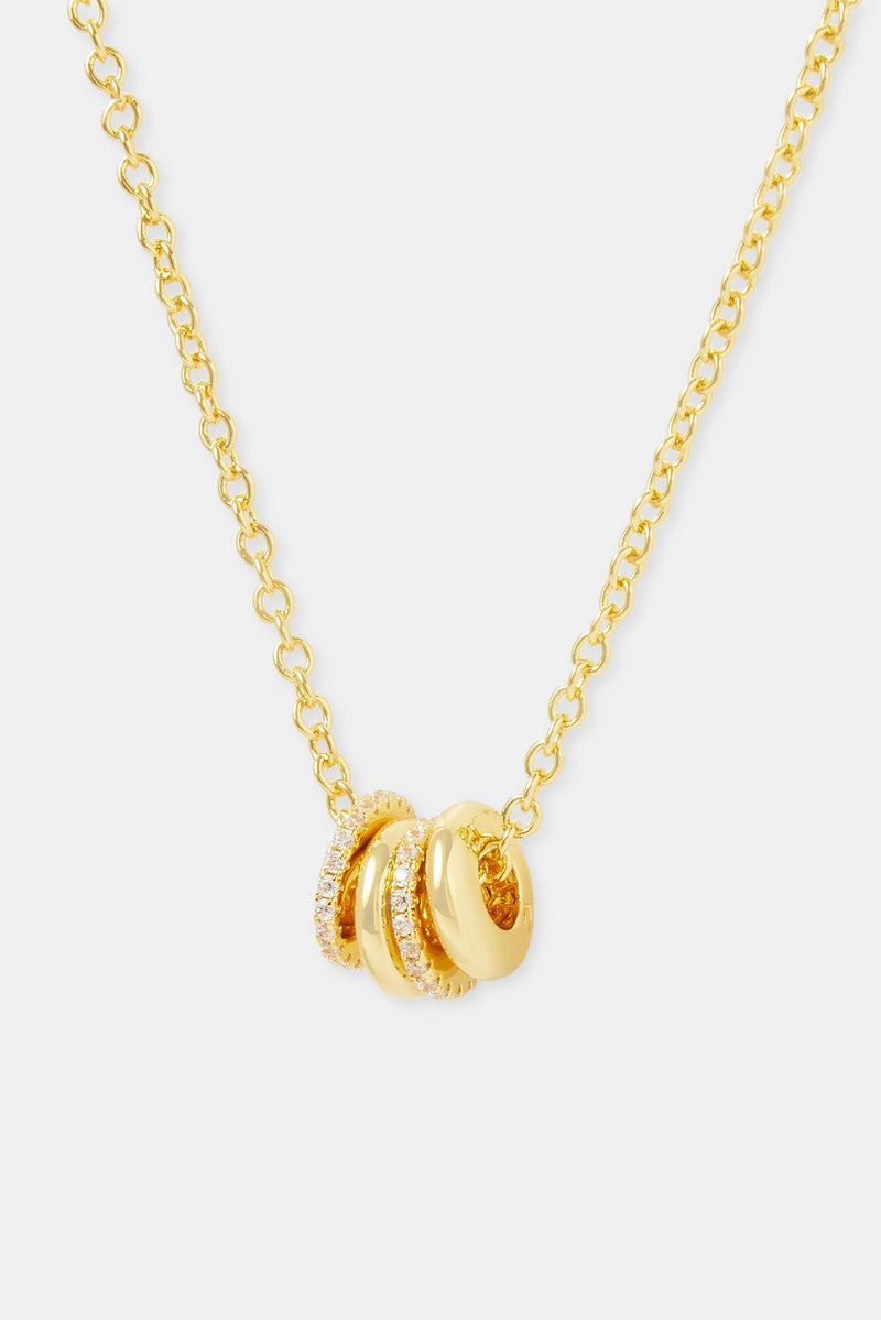 Polished and Iced Multi Ring Necklace - 10mm - Gold