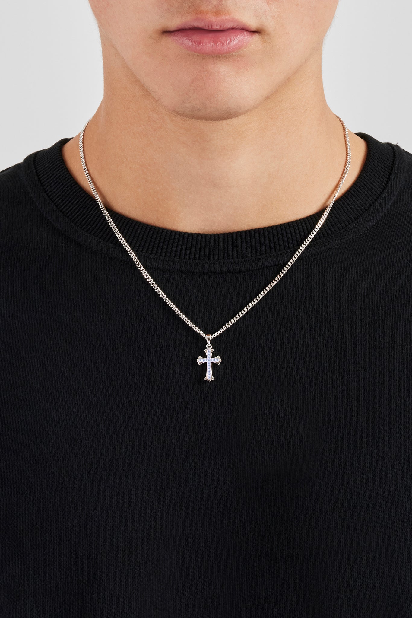 Polished Edge Blue Iced Cross Cuban Necklace - 25mm