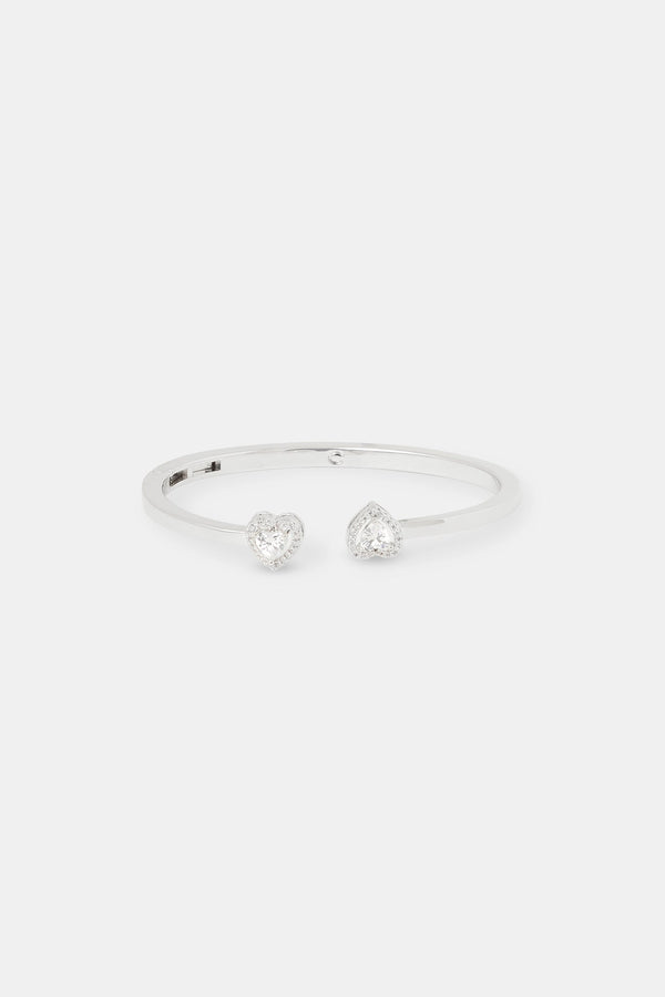 Polished Cz Heart Bangle - White - 5mm