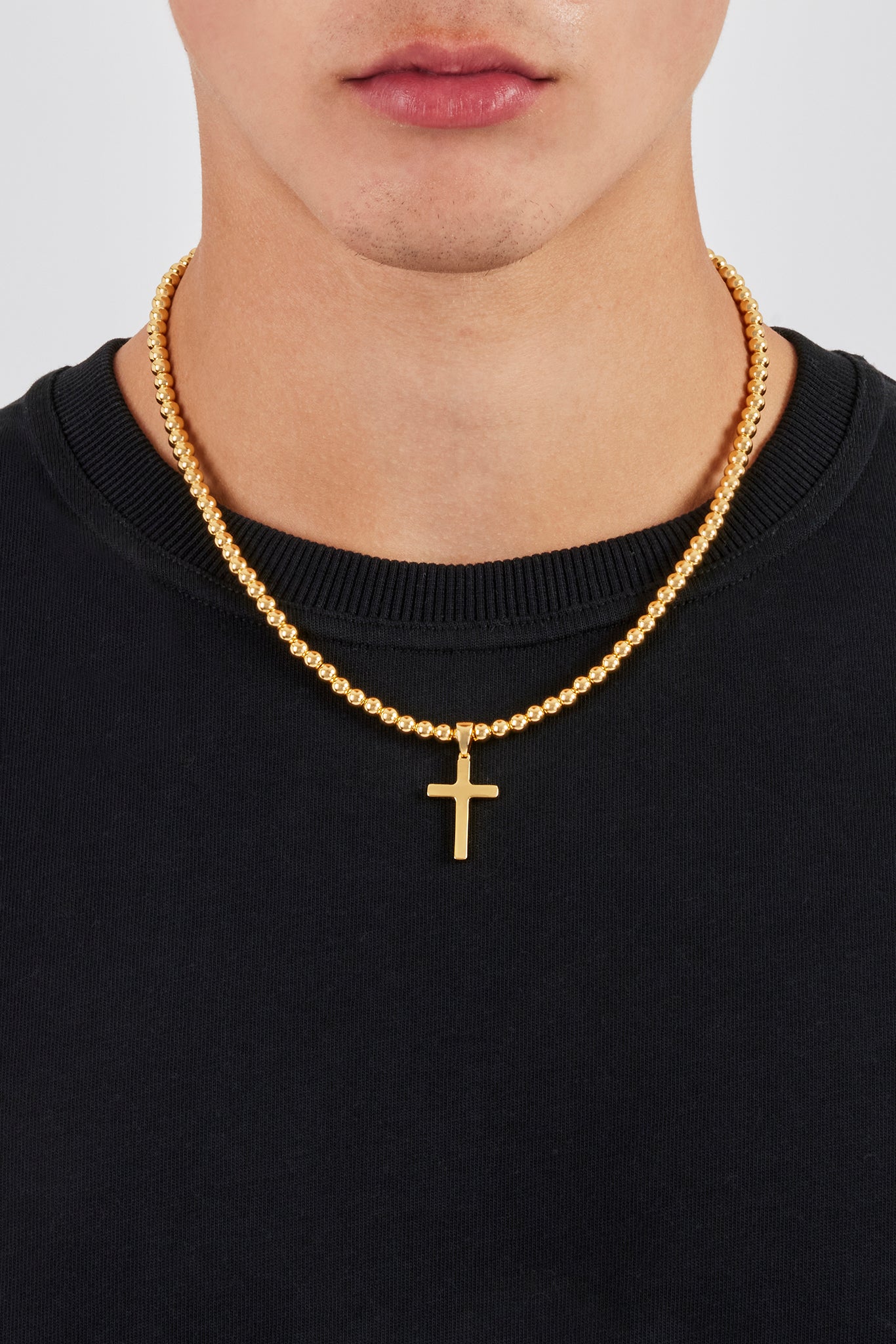 Polished Cross Bobble Chain Necklace - 25mm - Gold