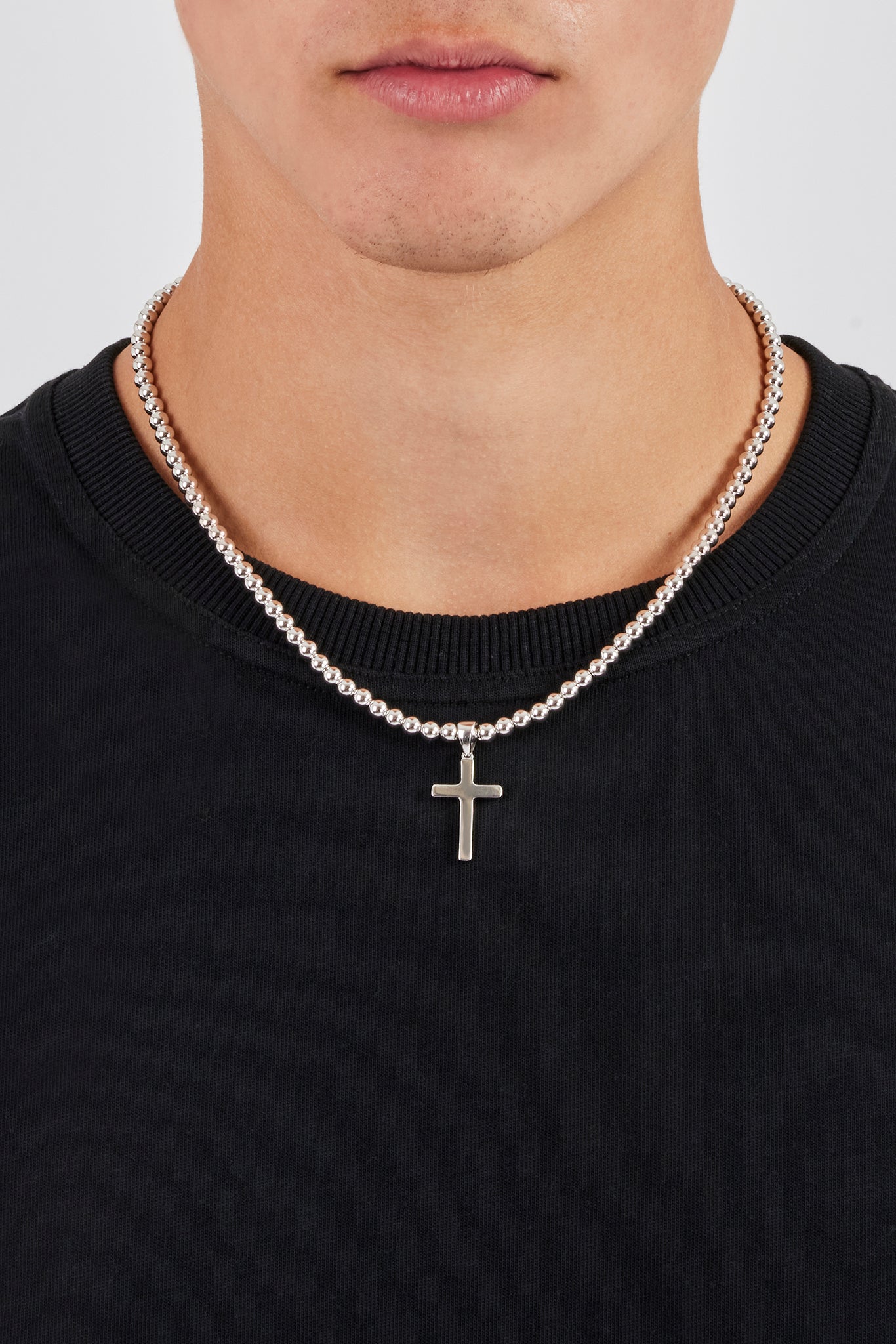 Polished Cross Bobble Chain Necklace - 25mm