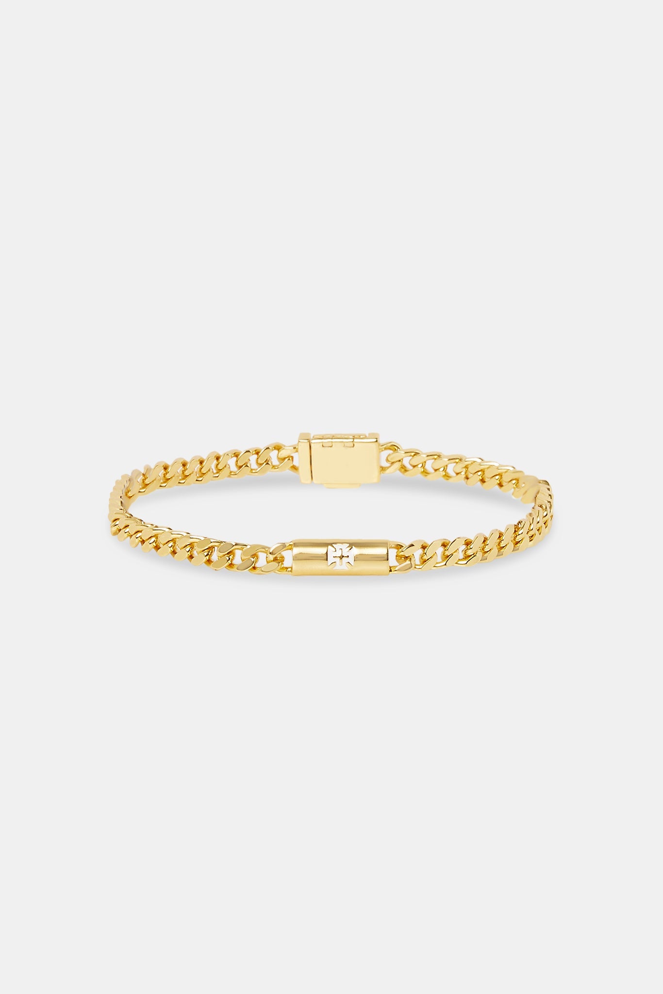 Polished Cross Motif Cuban Bracelet - 5mm - Gold