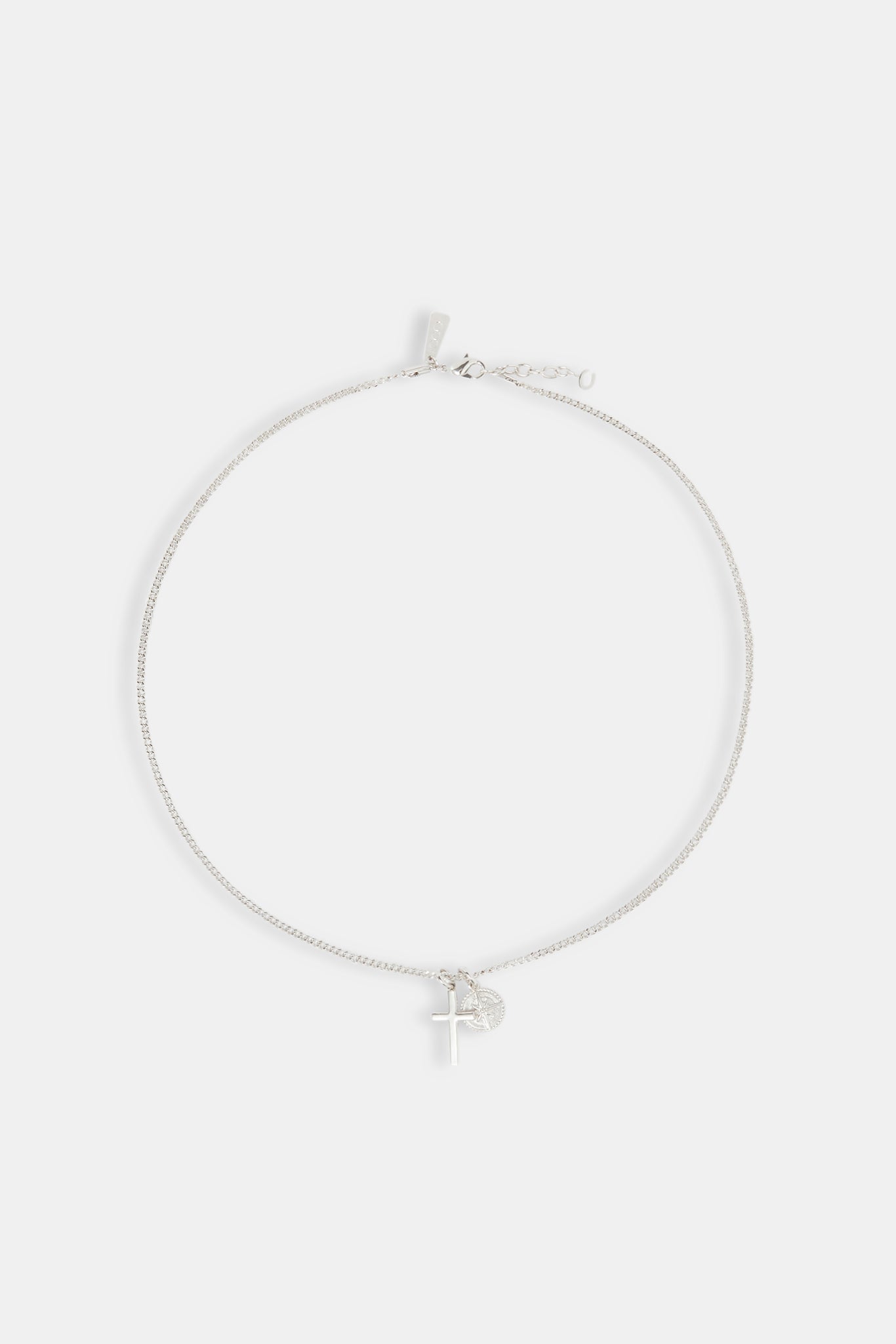 Polished Cross & Compass Layered Necklace - 15mm - White