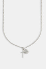 Polished Cross & Compass Layered Necklace - 15mm - White