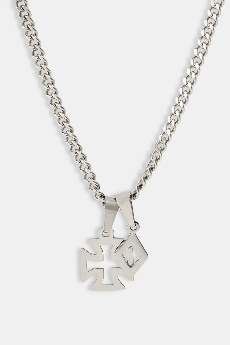 Polished Cross & Star Layered Necklace - 10mm