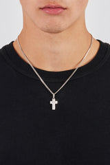 Polished Edge Iced Cross Pendant - 20mm