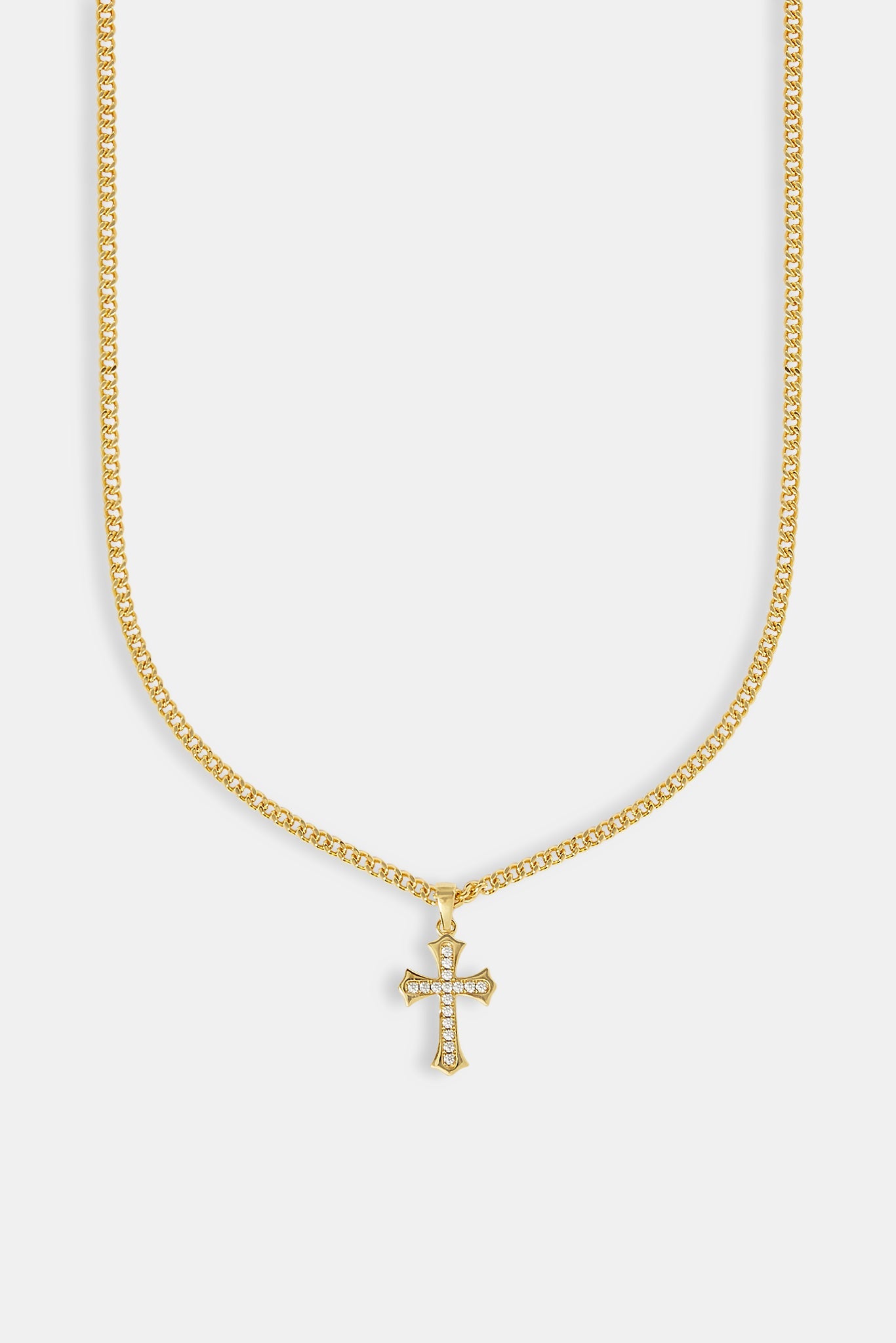 Polished Edge Iced Cross Cuban Necklace - 25mm - Gold