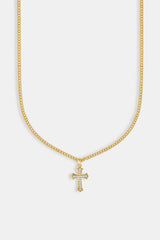 Polished Edge Iced Cross Cuban Necklace - 25mm - Gold