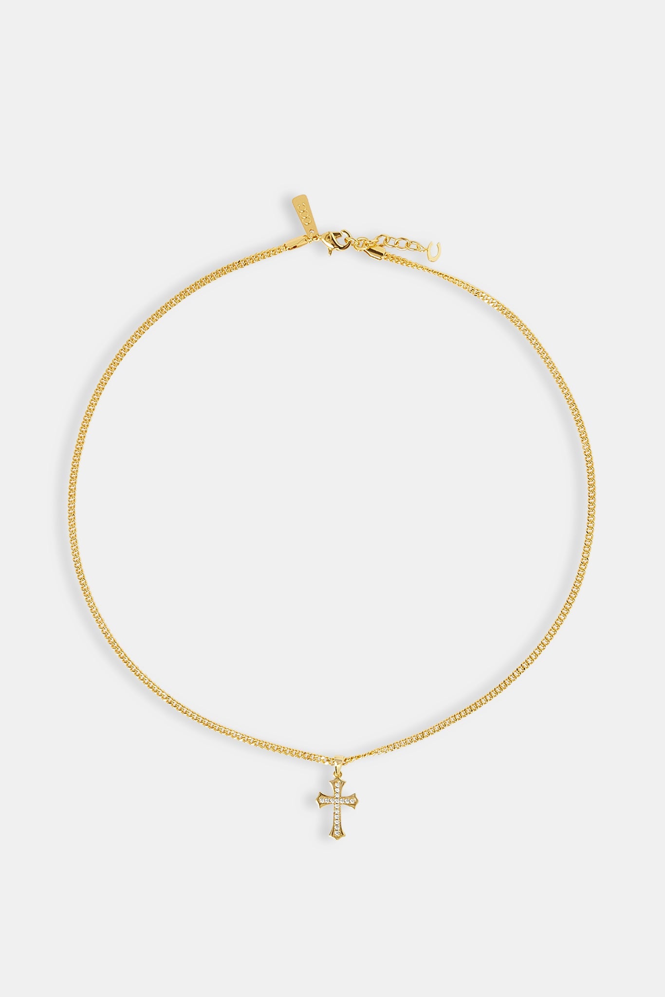 Polished Edge Iced Cross Cuban Necklace - 25mm - Gold