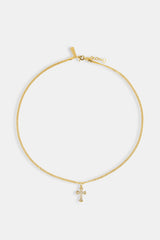 Polished Edge Iced Cross Cuban Necklace - 25mm - Gold