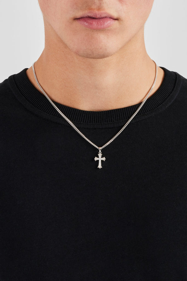 Polished Edge Iced Cross Cuban Necklace - 25mm