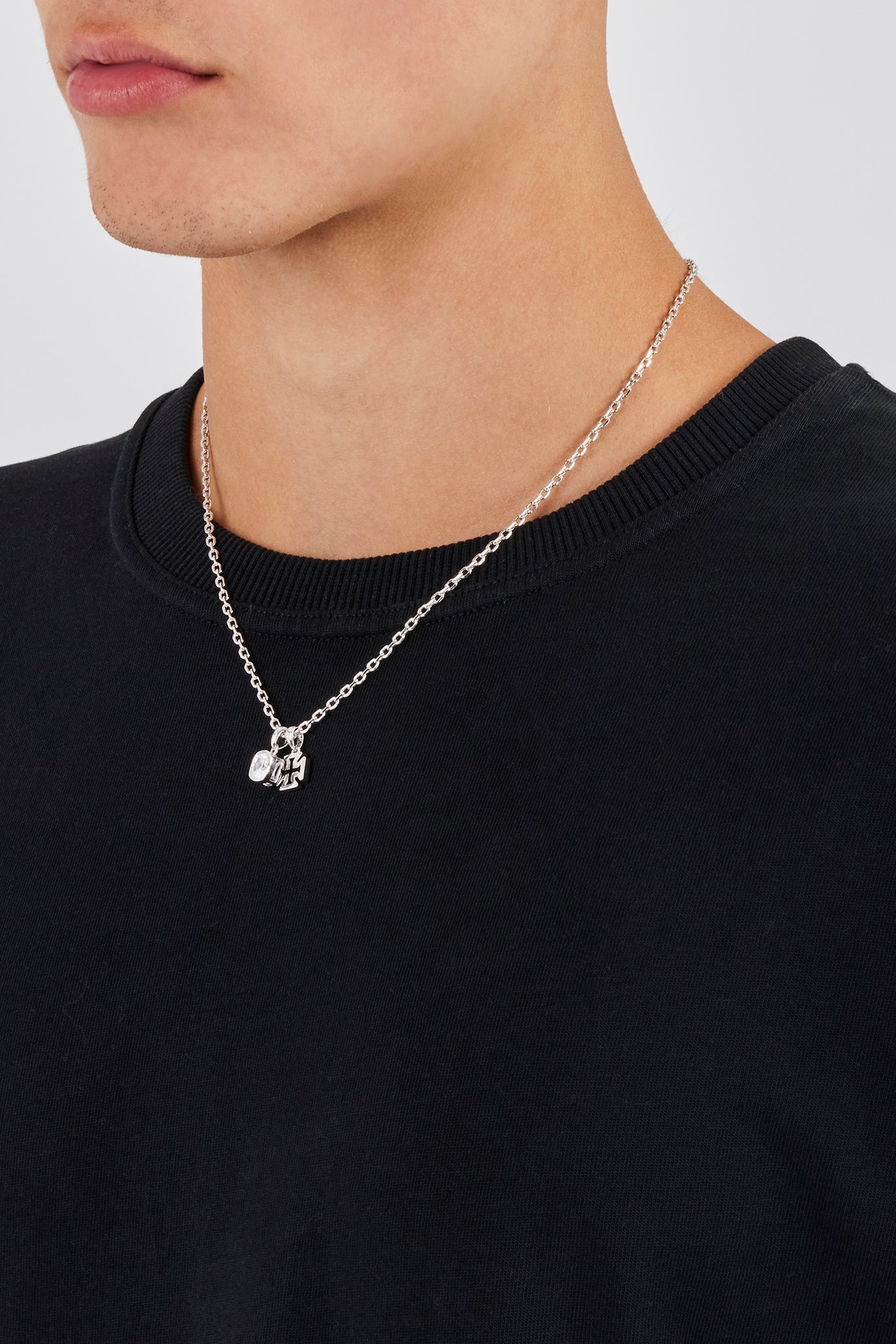 Polished Cross & Clear Gemstone Necklace - 10mm