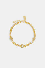 Polished Motif & Outline Cuban Bracelet - 5mm - Gold