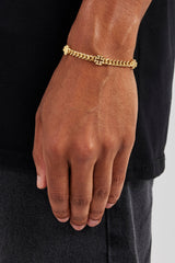 Polished Motif & Outline Cuban Bracelet - 5mm - Gold