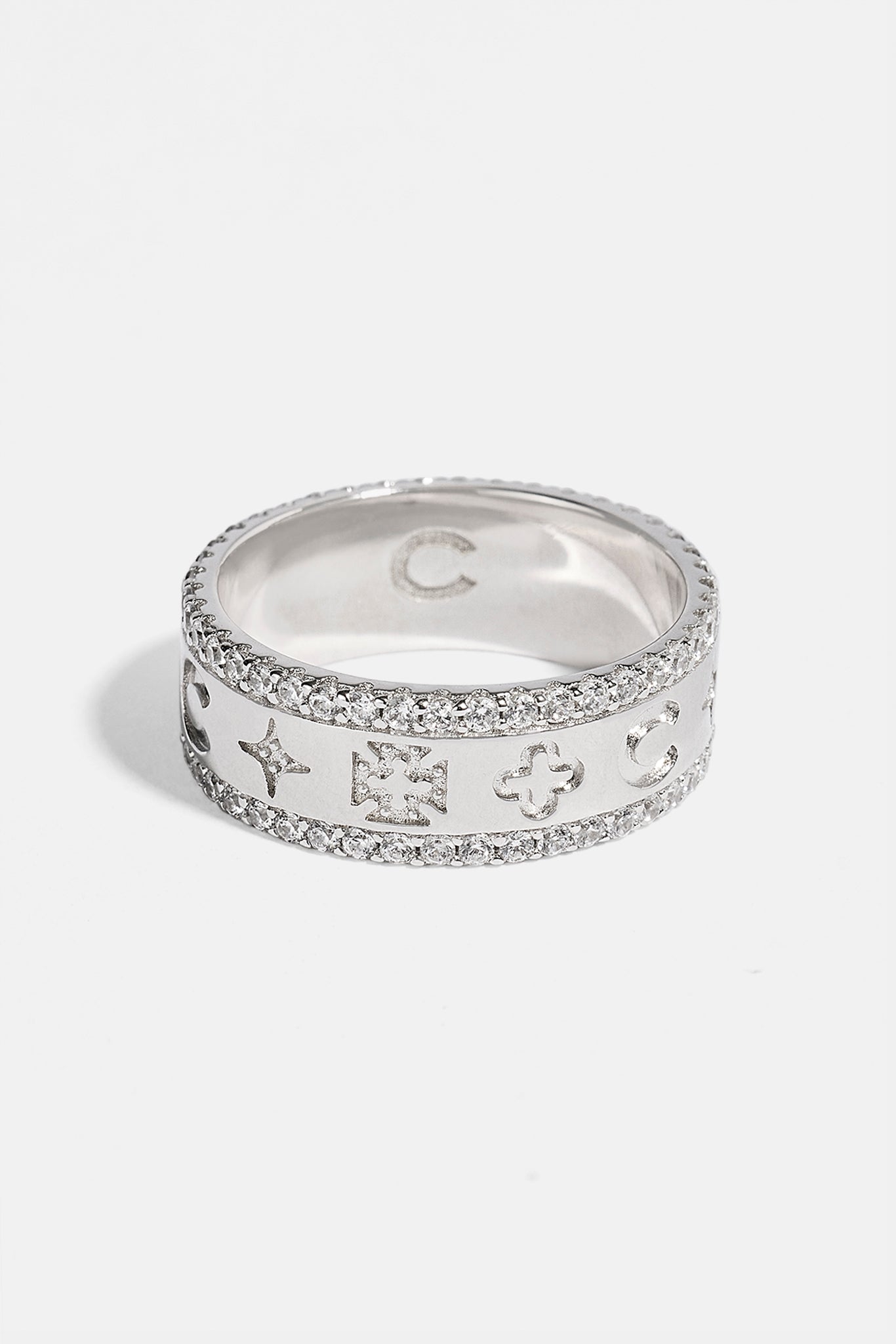 Polished Motif Outline Band Ring - 8mm