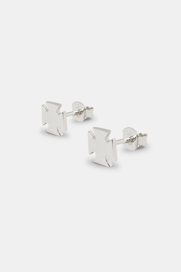 8mm Polished Motif Stud Earrings - White