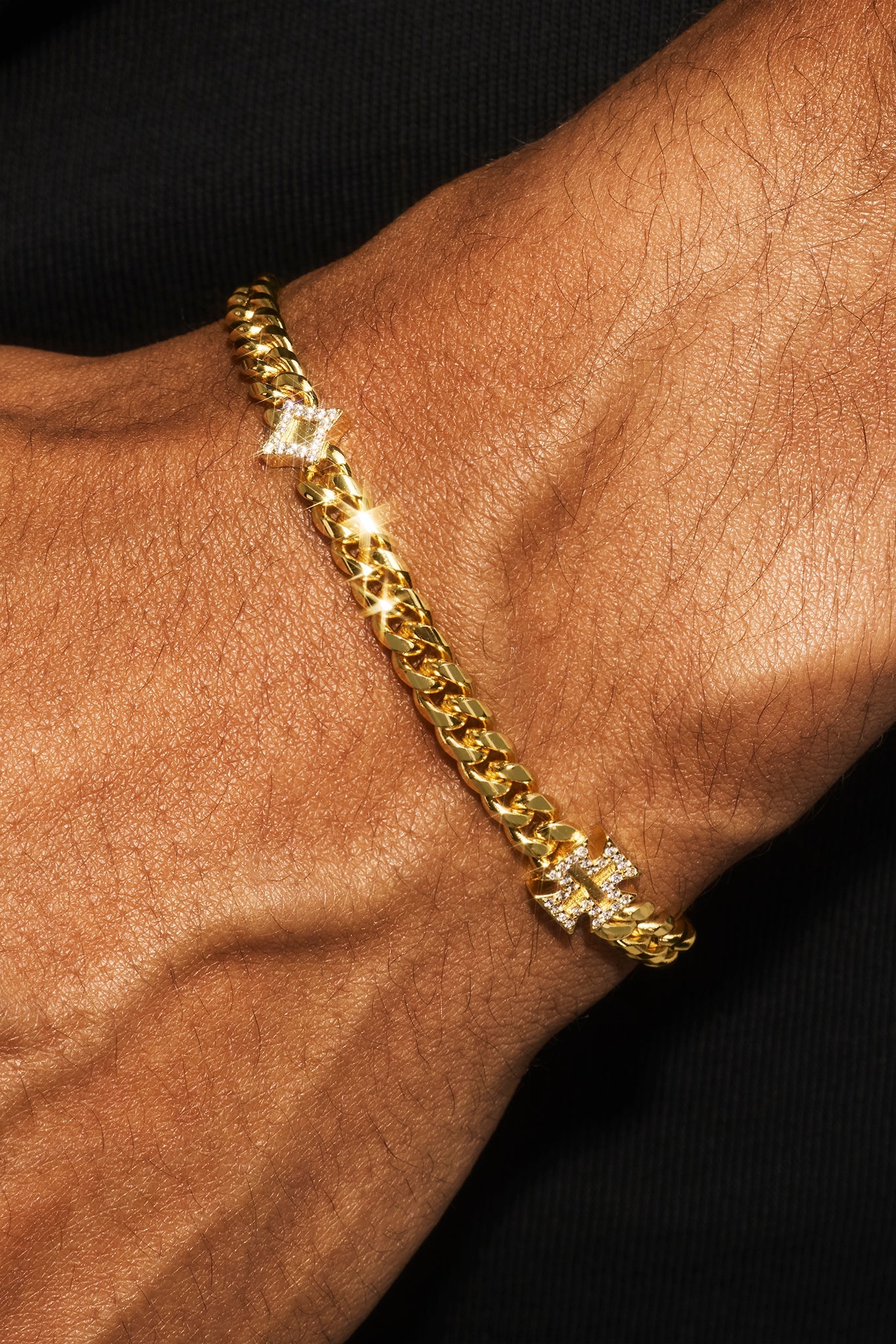 Polished Star & Cross Miami Cuban Bracelet - 8mm - Gold