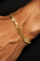 Polished Star & Cross Miami Cuban Bracelet - 8mm - Gold