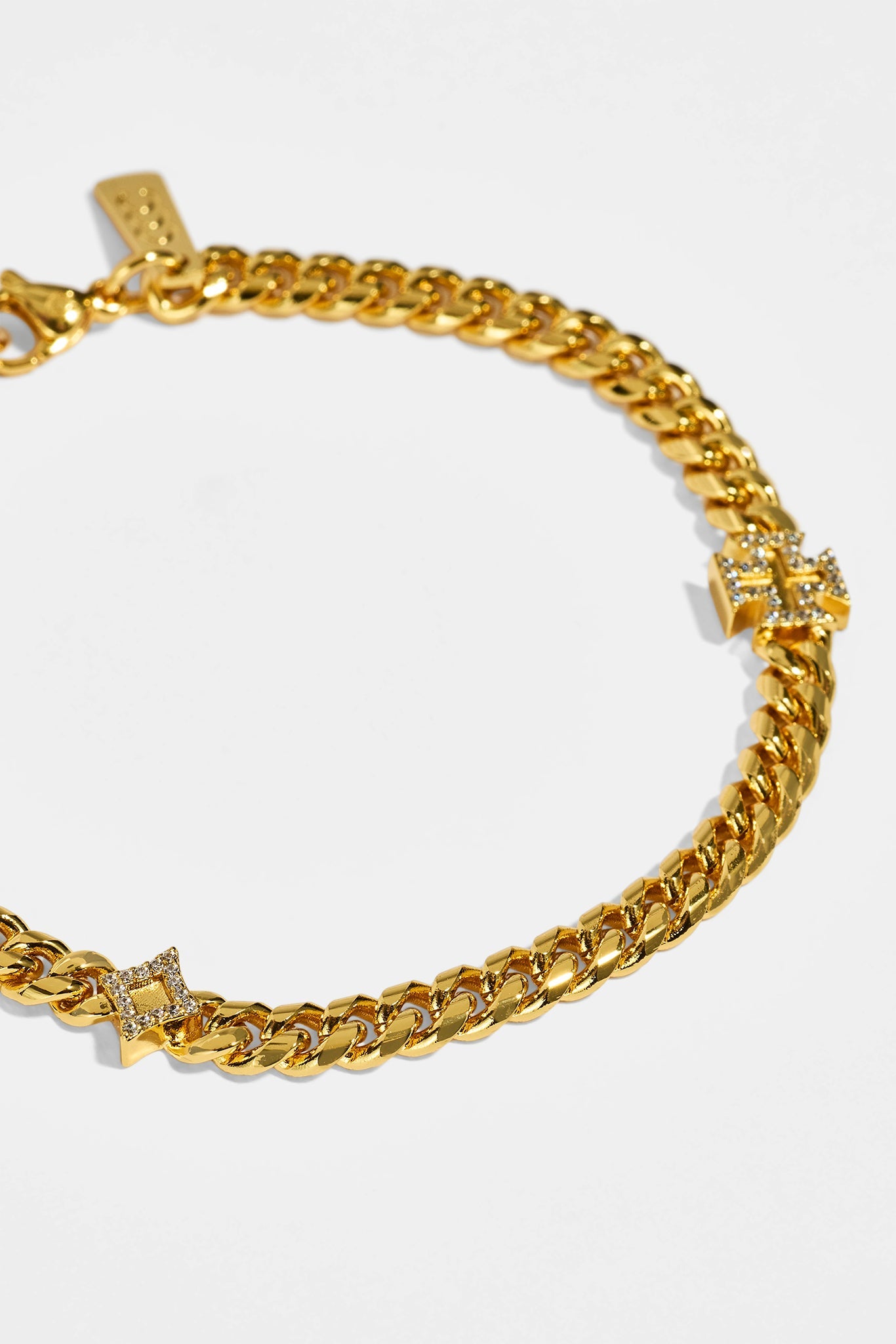 Polished Star & Cross Miami Cuban Bracelet - 8mm - Gold