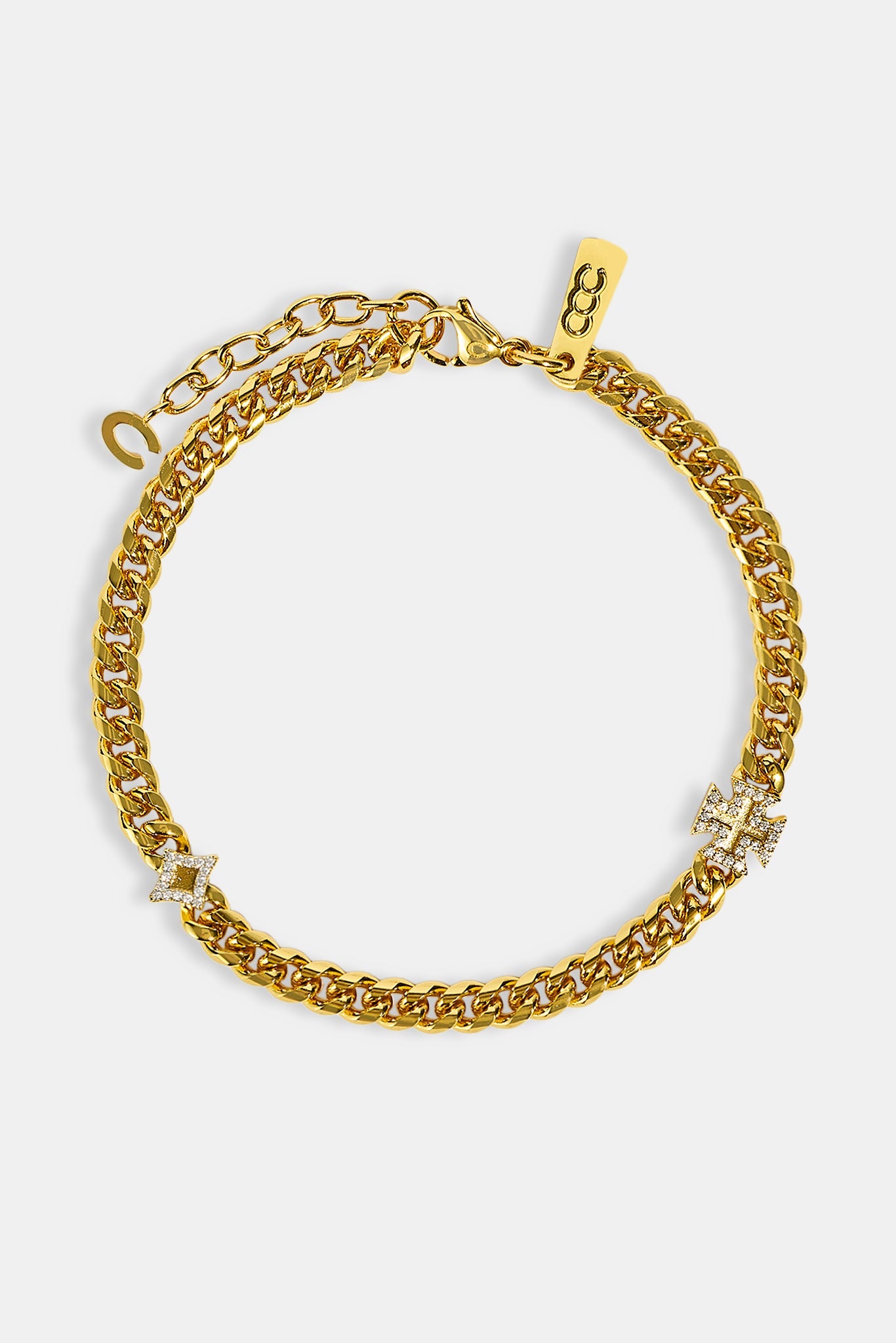 Polished Star & Cross Miami Cuban Bracelet - 8mm - Gold