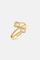 Gold Plated 925 15mm Pink Enamel Motif Twist Ring