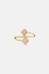 Gold Plated 925 15mm Pink Enamel Motif Twist Ring