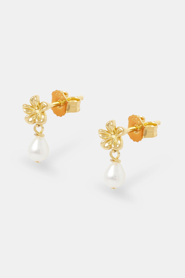 Freshwater Pearl Flower Drop Earrings - 5mm