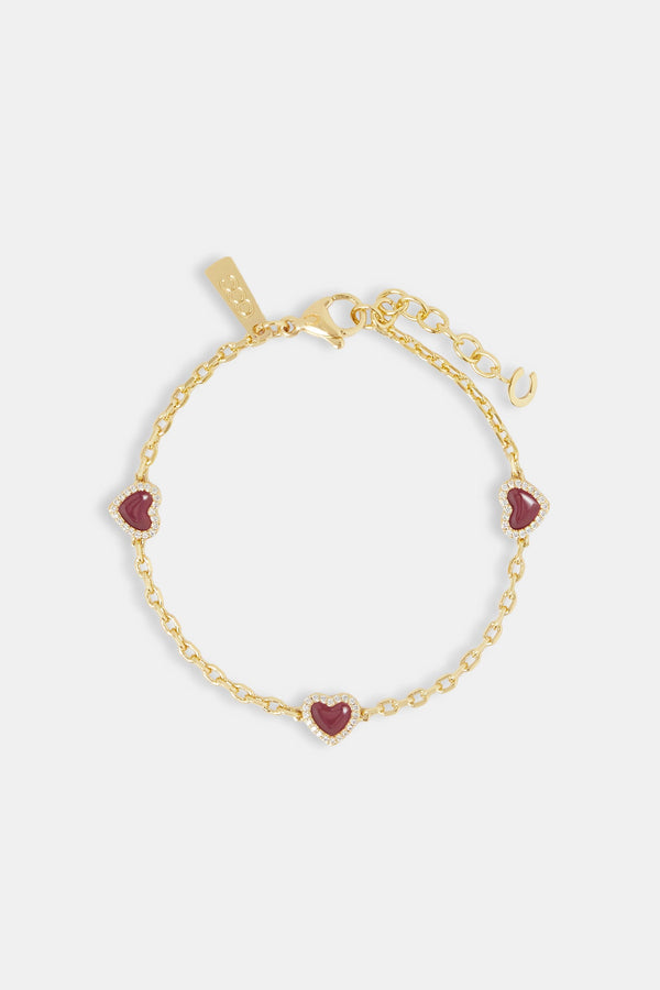 Red Enamel Heart Thin Rolo Bracelet - 8mm