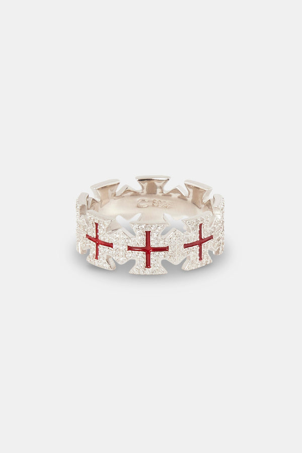 Red Enamel Cross Motif Ring - 8mm