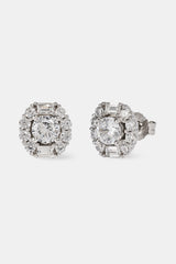 Round Baguette Cluster Stud Earrings - 9mm - White