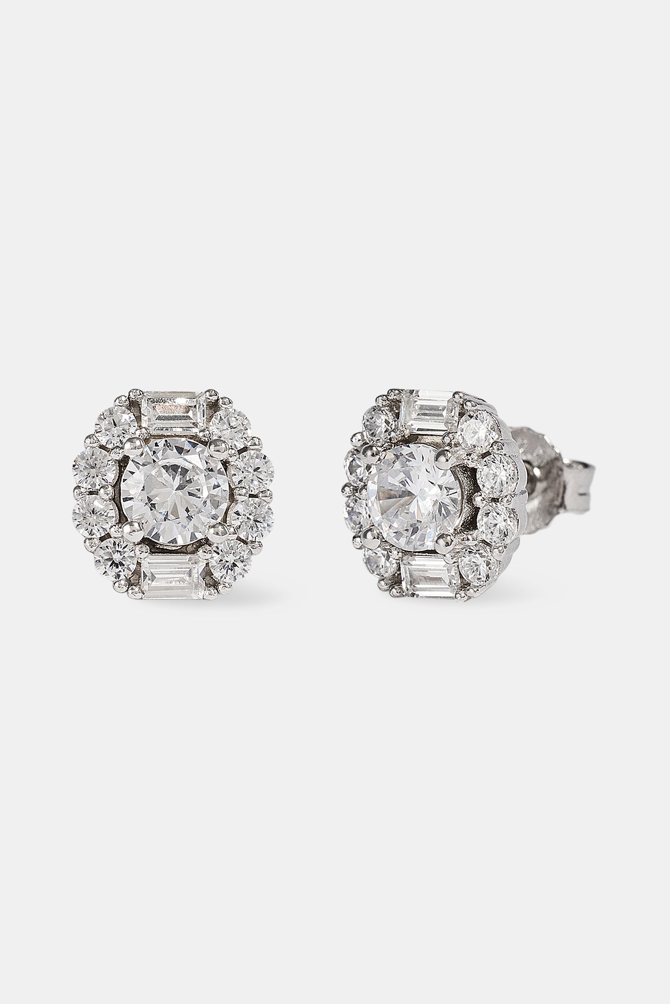 Round Baguette Cluster Stud Earrings - 9mm