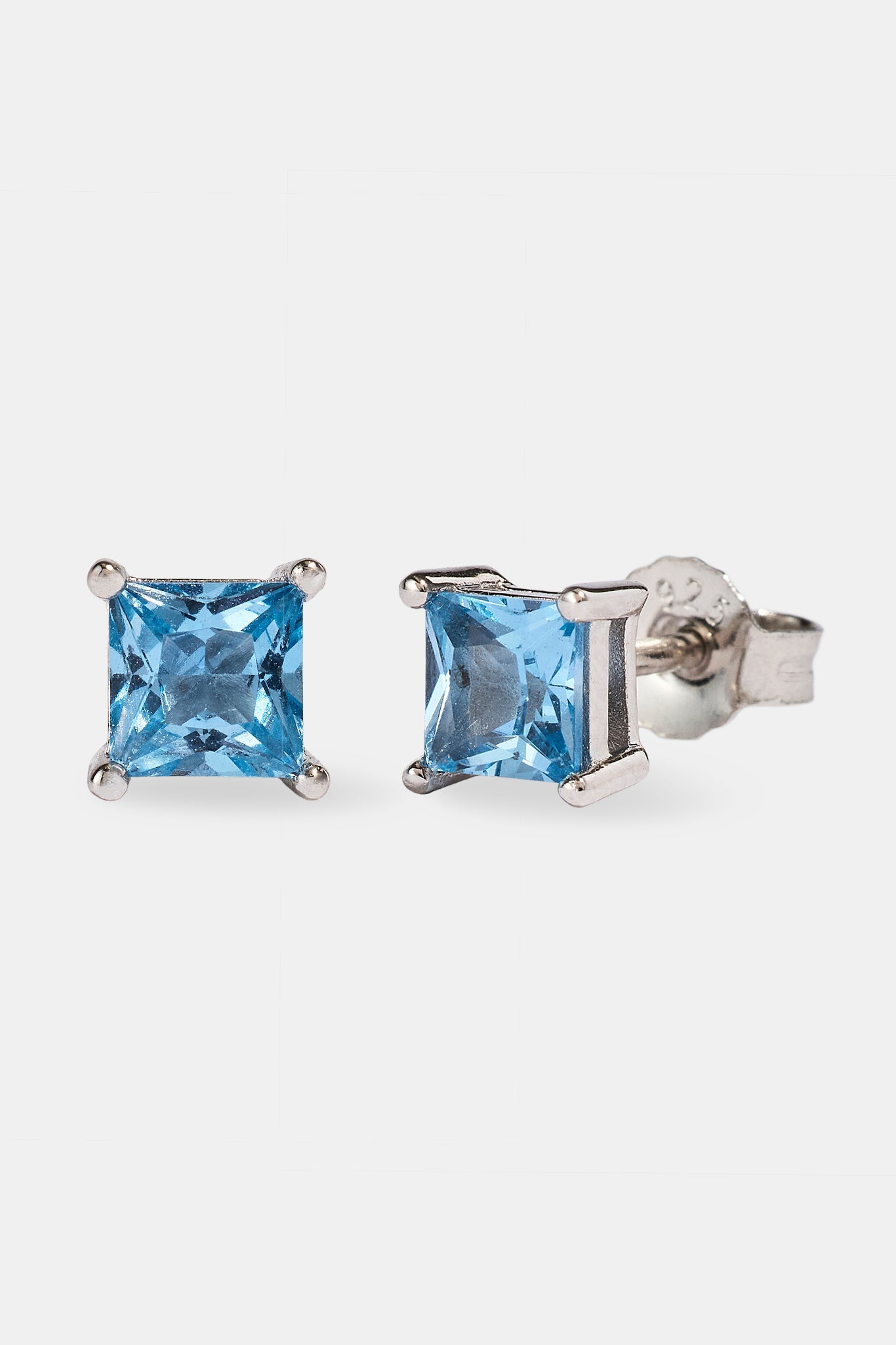 Light Blue Square Cut Stud Earrings - 5mm - White