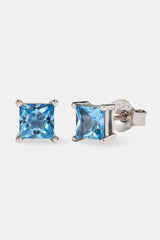 Light Blue Square Cut Stud Earrings - 5mm - White